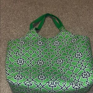 X-Large Green Patterned Tote Bag 17.5x17.5 and 8 inch on side.